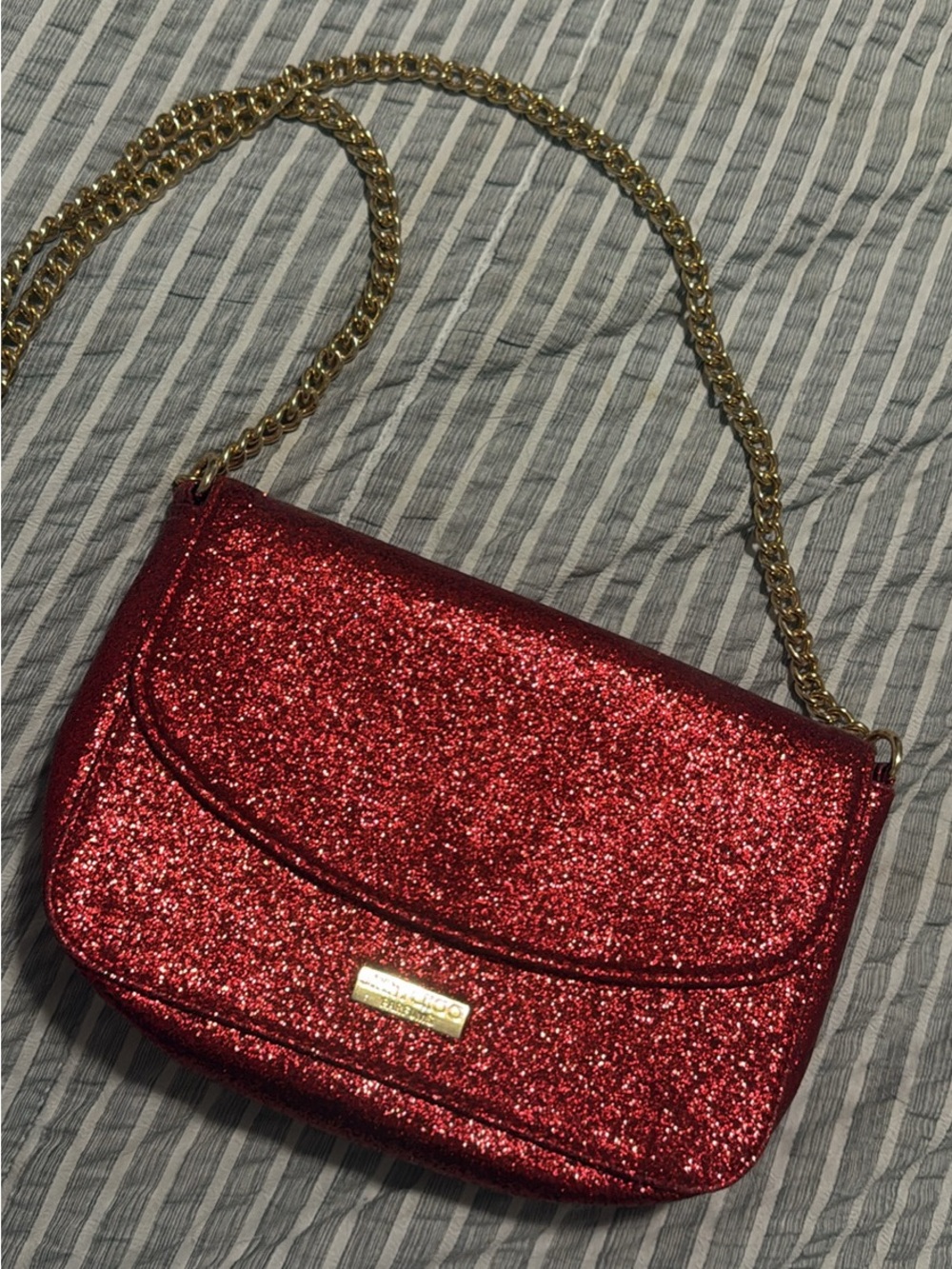 Jimmy Choo Gold-Chain Red Glitter Crossbody Bag